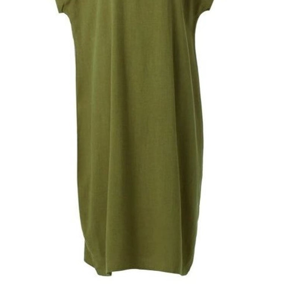 NEW Linen Soft Cotton Kaftan Short Sleeve Loose Casual Maxi Dress M Olive Green - Picture 4 of 15